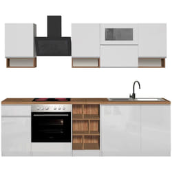 Cucina completa Attiko, Set con dispensa, Mobile per cucinotto, Kit blocco lineare, 100% Made in Italy, 255x60h85 cm, Bianco lucido e Rovere - Dmora