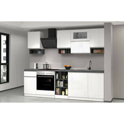 Cucina completa Attiko, Cucina pratica e salvaspazio, Parete da cucina con 8 ante e 1 cassetto, 100% Made in Italy, 255x60h85 cm, Bianco lucido e Ardesia