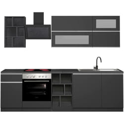 Cucina completa Fonti, Set con dispensa, Mobile per cucinotto, Kit blocco lineare, 100% Made in Italy, 255x60h85 cm, Antracite e Ardesia - Dmora