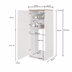 Dispensa da cucina Mesarthim, Mobile multiuso, Armadio porta frigo a 2 ante, 100% Made in Italy, 60x60h165 cm, Antracite e Rovere