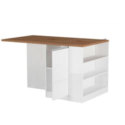 Dmora - Isola da cucina Abern, Armadio multiuso, Mobile per cucinotto, Tavolo ausiliario, 100% Made in Italy, 160x90h90 cm, Bianco lucido e Rovere