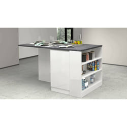 Isola da cucina Abern, Tavolo ausiliario portaoggetti, 100% Made in Italy, 160x90h90 cm, Bianco lucido e Ardesia