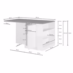 Isola da cucina Abern, Tavolo ausiliario portaoggetti, 100% Made in Italy, 160x90h90 cm, Bianco lucido e Ardesia