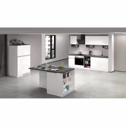 Isola da cucina Abern, Tavolo ausiliario portaoggetti, 100% Made in Italy, 160x90h90 cm, Bianco lucido e Ardesia - Vista aggiuntiva 4
