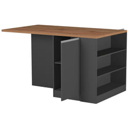 Isola da cucina Abern, Armadio multiuso, Mobile per cucinotto, Tavolo ausiliario, 100% Made in Italy, 160x90h90 cm, Antracite e Rovere - Dmora