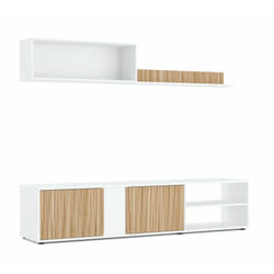 Parete attrezzata Agrestino, Mobile da soggiorno porta tv, Composizione set salotto, Set salotto con pensile, 180x33h40 cm, Bianco e Rovere - Dmora