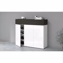 Scarpiera Griselda, Porta scarpe salvaspazio a 4 ante, Armadio multifunzione da ingresso, 114x38h100 cm, Bianco e Ardesia - Vista aggiuntiva 4
