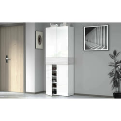Scarpiera Asklol, Porta scarpe salvaspazio a 5 ante, Armadio multifunzione da ingresso, 76x38h200 cm, Bianco effetto larice
