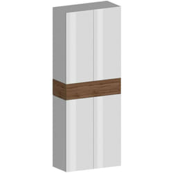 Scarpiera Asklol, Porta scarpe salvaspazio a 5 ante, Armadio multifunzione da ingresso, 76x38h200 cm, Bianco lucido e Rovere - Dmora