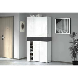 Scarpiera Charoite, Porta scarpe salvaspazio a 7 ante, Armadio multifunzione da ingresso, 114x38h200 cm, Bianco e Ardesia
