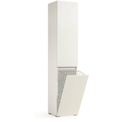 Armadio multiuso 2 ante Aro, Mobile lavanderia a 2 ante, Colonna da bagno con cestello portabiancheria, 100% Made in Italy, 45x37h195 cm, Bianco