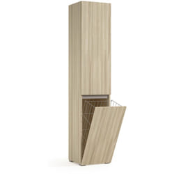 Armadio multiuso 2 ante Aro, Mobile lavanderia a 2 ante, Colonna da bagno con cestello portabiancheria, 100% Made in Italy, 45x37h195 cm, Olmo - Dmora