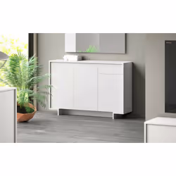 Credenza Arius, Madia da salotto, Buffet da soggiorno a 3 ante e 1 cassetto, 100% Made in Italy, 134x35h87 cm, Bianco