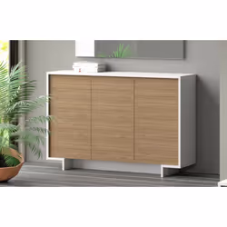 Credenza Arius, Madia da salotto, Buffet da soggiorno a 3 ante e 1 cassetto, 100% Made in Italy, 134x35h87 cm, Bianco e Rover ...