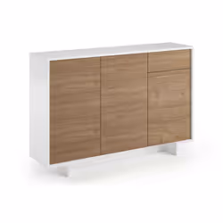 Credenza Arius, Madia da salotto, Buffet da soggiorno a 3 ante e 1 cassetto, 100% Made in Italy, 134x35h87 cm, Bianco e Rovere