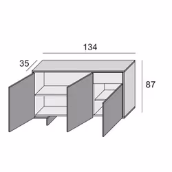 Credenza Arius, Madia da salotto, Buffet da soggiorno a 3 ante e 1 cassetto, 100% Made in Italy, 134x35h87 cm, Bianco e Rovere - Vista aggiuntiva 4