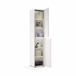 Armadio multiuso 2 ante Daisuke, Scarpiera con ripiani regolabili, Mobile porta scarpe a 2 ante, 100% Made in Italy, 45x37h195 cm, Bianco - Vista aggiuntiva 4