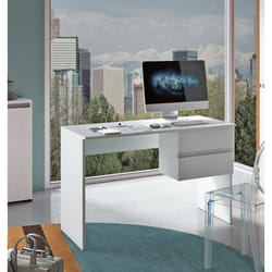 Scrivania Zimone, Scrittoio lineare con 2 cassetti, Tavolo da studio multiuso e salvaspazio, 100% Made in Italy, 110x53h76 cm, Bianco