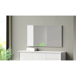 Specchio Atri, Specchio decorativo da ingresso, Articolo d'arredo a muro con profilo laterale, 100% Made in Italy, 110x3h60 cm, Bianco