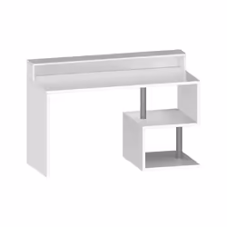 Scrivania Yemyin, Scrittoio lineare con ripiani portaoggetti e luci LED, Scrivania ufficio multiuso con sopralzo, 140x60h93 cm, Bianco