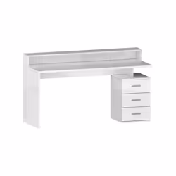 Scrivania Bardi, Scrittoio con sopralzo e luci LED, Scrivania ufficio multiuso, Scrivania salvaspazio multi posizione, 160x60h90 cm, Bianco