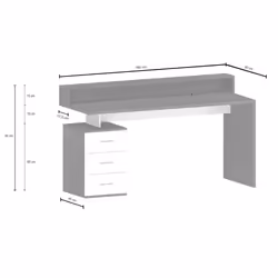 Scrivania Bardi, Scrittoio con sopralzo e luci LED, Scrivania ufficio multiuso, Scrivania salvaspazio multi posizione, 160x60h90 cm, Bianco