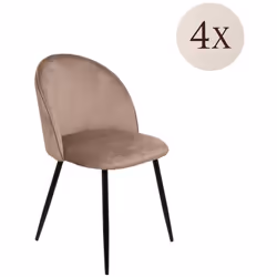 SET DI 4 SEDIE - Poltrona rivestita in velluto, Sedia da pranzo imbottita, Seduta per riunioni, 51x54h82 cm, Tortora.STRUTTUR ...