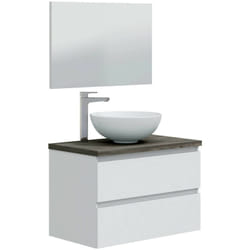 Dmora - Mobile sottolavabo Alakdan, Mobiletto da bagno, Contenitore porta lavabo, Armadio per lavandino, 79x46 h53 cm, Bianco lucido e Olmo