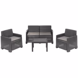 SET SALOTTO DA ESTERNO - Composizione da giardino con 2 poltrone, 1 divano e 1 tavolino, Effetto rattan con cuscini, 100% Mad ...