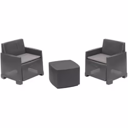 SET SALOTTO DA ESTERNO - Composizione da giardino con 2 poltrone e 1 tavolino contenitore, Effetto rattan con cuscini, 100% M ...