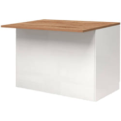 Dmora - Isola da cucina Analiza, Armadio multiuso, Mobile per cucinotto, Tavolo ausiliario, 100% Made in Italy, 125x90h90 cm, Bianco lucido e Rovere