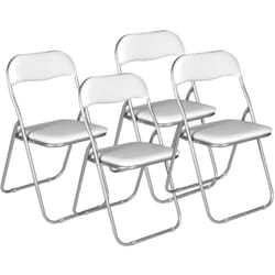 Set di 4 sedie pieghevoli Antenore, Poltrona salvaspazio, Sedia per ospiti, Seduta per riunioni in simil ecopelle, 43x47h80 cm, Bianco - Dmora