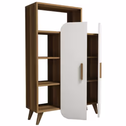 CREDENZA - Buffet da soggiorno, Madia da salotto, Dispensa da cucina, 90x32h132 cm, Noce e Bianco. STRUTTURA E UTILIZZO - Mob ...