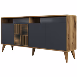 CREDENZA - Buffet da soggiorno, Madia da salotto, Dispensa da cucina, 160x35h79 cm, Noce e Antracite. STRUTTURA E UTILIZZO - ...