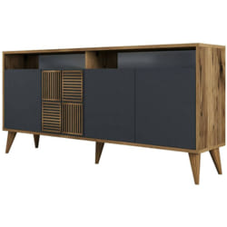 Dmora - Credenza Scorpio, Buffet da soggiorno, Madia da salotto, Dispensa da cucina, 160x35h79 cm, Noce e Antracite, con imballo rinforzato, con