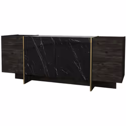 CREDENZA - Buffet da soggiorno, Madia da salotto, Dispensa da cucina, 180x47h76 cm, Nero e Oro. STRUTTURA E UTILIZZO - Mobile ...