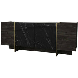Credenza Okul, Buffet da soggiorno, Madia da salotto, Dispensa da cucina, 180x47h76 cm, Nero e Oro, con imballo rinforzato, con imballo rinforzato