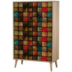 Credenza Proxima, Buffet da soggiorno, Madia da salotto, Dispensa da cucina, 80x36h127 cm, Quercia e Multicolore, con imballo rinforzato, con imballo