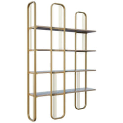 Dmora - Libreria Angylla, Scaffale da ufficio, Mobile portalibri, Biblioteca, 125x28h180 cm, Oro