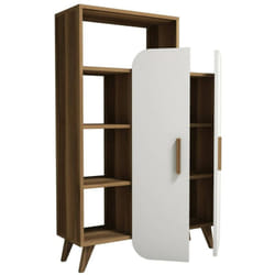 Dmora - Credenza Tormalina, Buffet da soggiorno, Madia da salotto, Dispensa da cucina, 90x32h132 cm, Noce e Bianco
