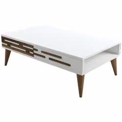 TAVOLINO DA SALOTTO - Tavolo basso da caffè, Portariviste per divano, Ripiano da soggiorno, 105x35h60 cm, Noce e Bianco. STRU ...