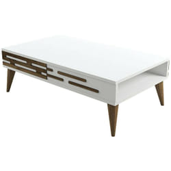 Tavolino da salotto Mansuk, Tavolo basso da caffè, Portariviste per divano, Ripiano da soggiorno, 105x35h60 cm, Noce e Bianco - Dmora