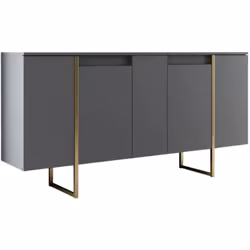 CREDENZA - Buffet da soggiorno, Madia da salotto, Dispensa da cucina, 160x35h80 cm, Antracite e Oro. STRUTTURA E UTILIZZO - M ...