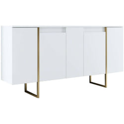 Credenza Arta, Buffet da soggiorno, Madia da salotto, Dispensa da cucina, 160x35h80 cm, Bianco e Oro - Dmora