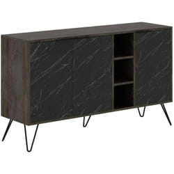 Credenza Alin, Buffet da soggiorno, Madia da salotto, Dispensa da cucina, 142x36h83 cm, Ossido e Nero Marmo - Dmora