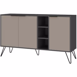 CREDENZA - Buffet da soggiorno, Madia da salotto, Dispensa da cucina, 142x36h83 cm, Antracite e Beige. STRUTTURA E UTILIZZO - ...