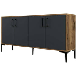 Dmora - Credenza Soraya, Buffet da soggiorno, Madia da salotto, Dispensa da cucina, 160x35h78 cm, Noce e Antracite