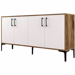 CREDENZA - Buffet da soggiorno, Madia da salotto, Dispensa da cucina, 160x35h78 cm, Noce e Bianco. STRUTTURA E UTILIZZO - Mob ...