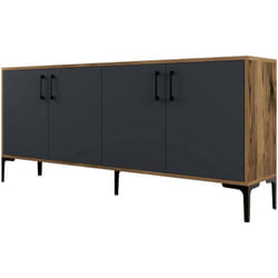 Dmora - Credenza Agape, Buffet da soggiorno, Madia da salotto, Dispensa da cucina, 180x35h78 cm, Noce e Antracite