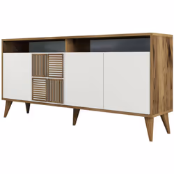 CONSOLLE - Credenza da soggiorno, Armadio basso per TV, Base parete attrezzata, 160x35 h79 cm, Noce e Bianco.STRUTTURA E UTIL ...